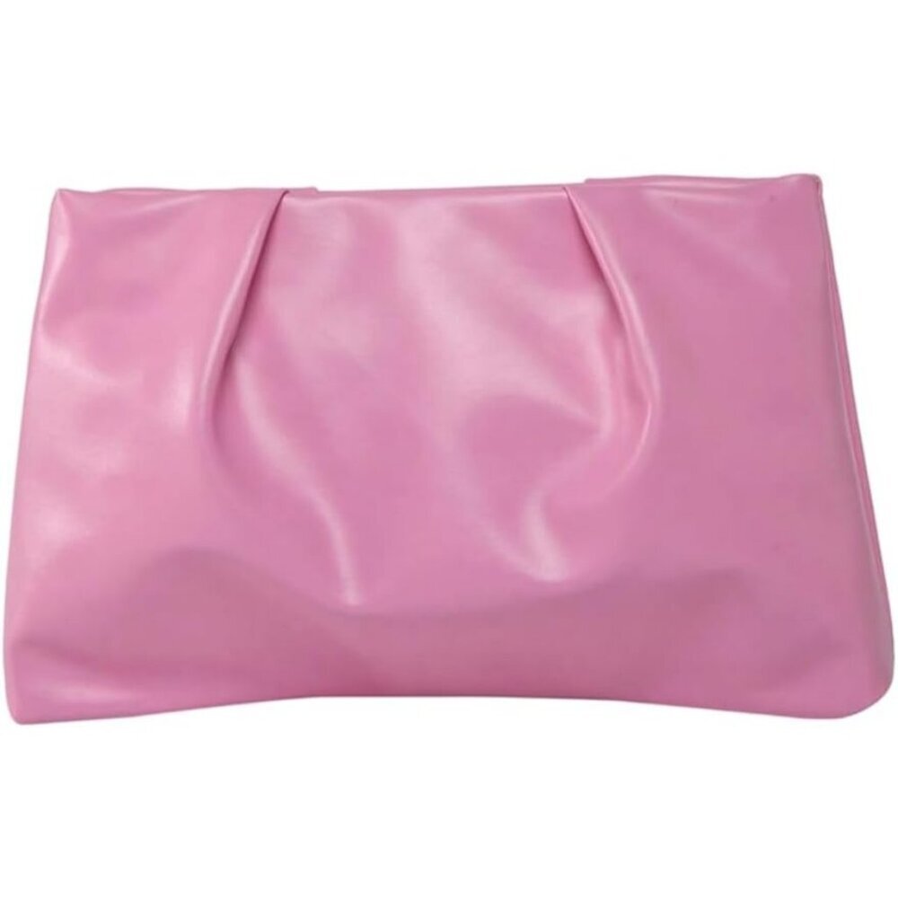 Women's Pink PU Leather Small Zipper Ruched Minimalist Smooth Casual Handbag